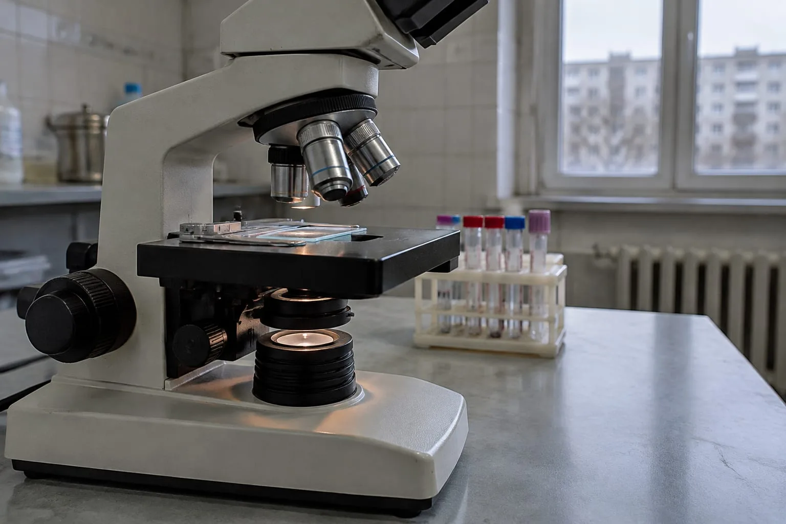 Microscop utilizat pentru diagnosticul de ciumă
